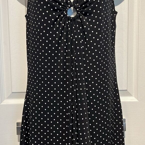 Spanner Black with White Polka Dots Sleeveless V Neck Maxi‎ Dress Size S - Picture 4 of 12